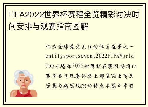 FIFA2022世界杯赛程全览精彩对决时间安排与观赛指南图解